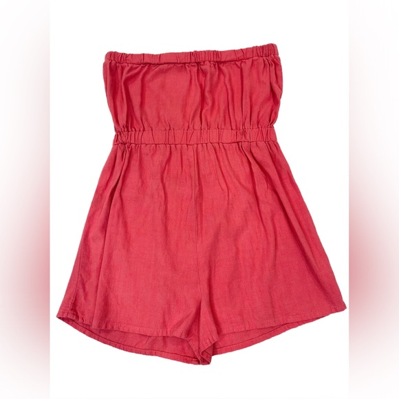TOXIK | Women's Coral Pink Linen Strapless Romper NWOT MEDIUM - Picture 3 of 9